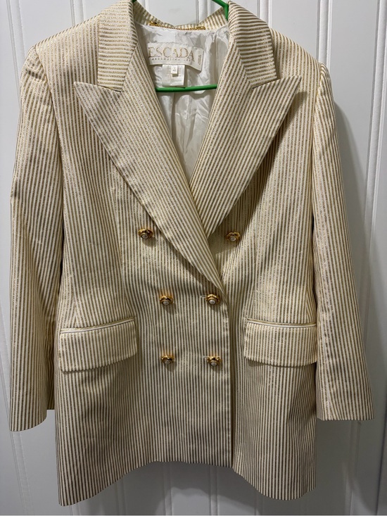 Escada Jackets & Blazers - Vintage ESCADA Margaretha Ley Gold Metallic Stripe Double Breasted Blazer 42